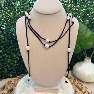 New Faux Freshwater Pearl and Black Suede Long Wrap Necklace | Boutique